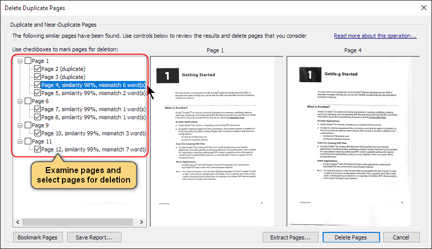 Inspect duplicate pages